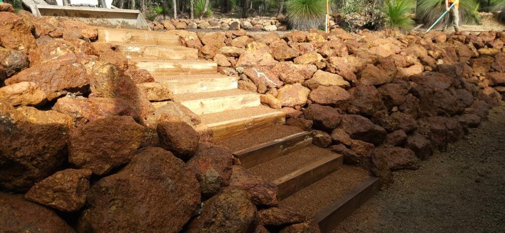 Jarrahdale Retaining Wall, retainers, jarrahdale steps, jarrahdale earthworks
